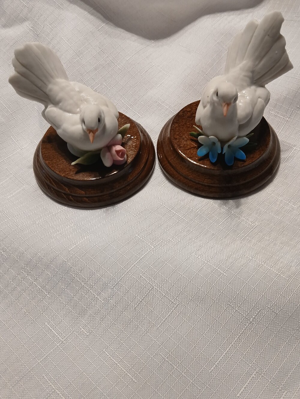 Capodimonte Vintage Doves on Wood Bases Made in Italy